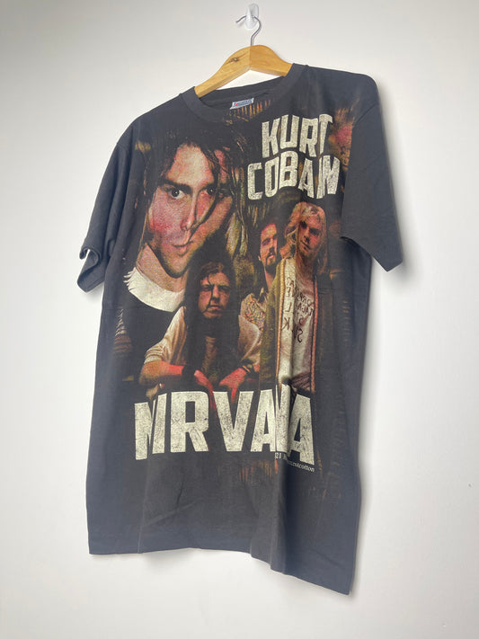 Vintage Style Nirvana Kurt Cobain Photograph Graphic T-shirt - Large